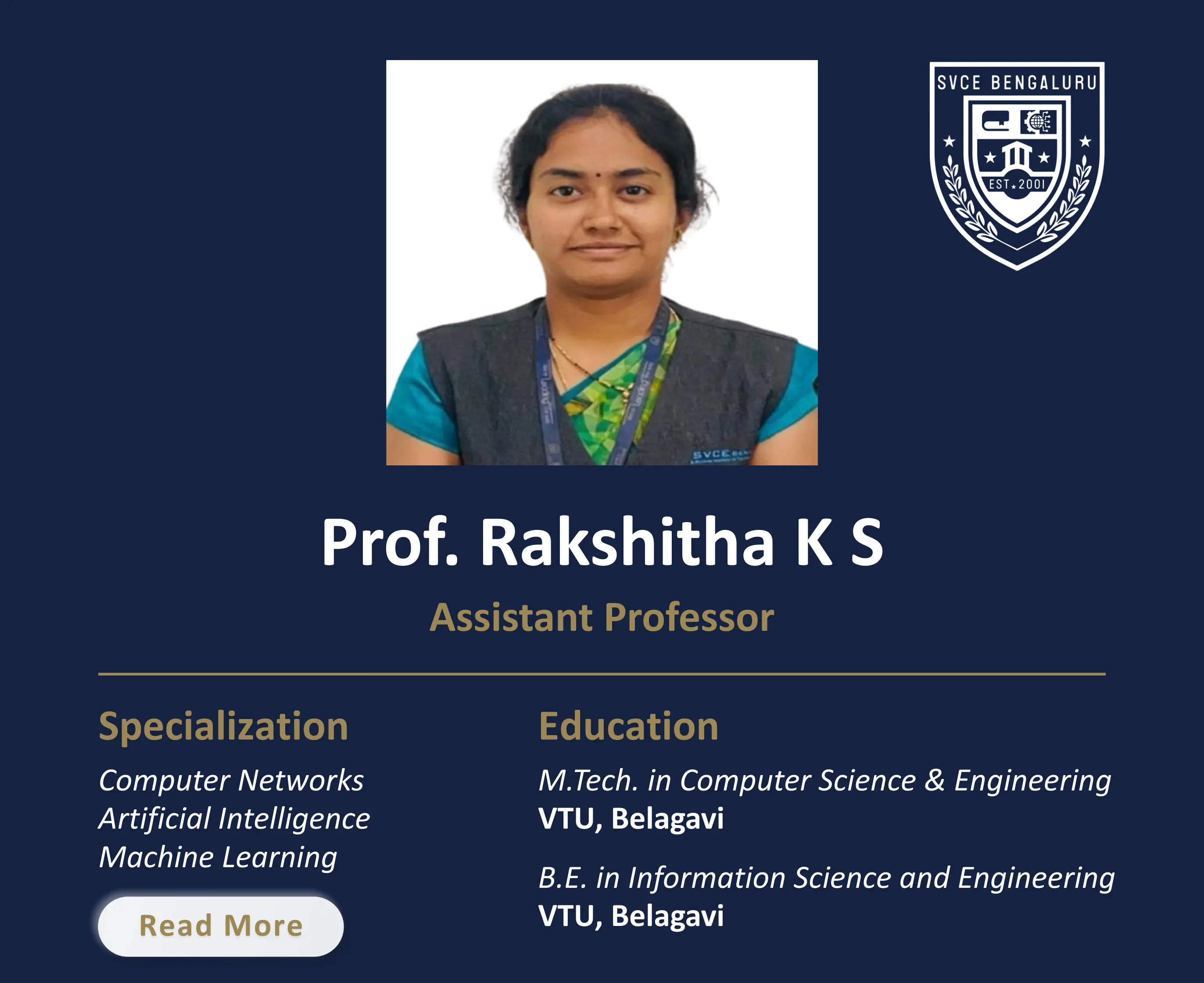 Mrs. Rakshitha K S - Assistant Professor